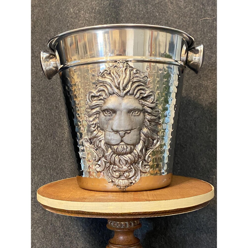 Stainless Steel Ice Bucket with Lion Face Emblem